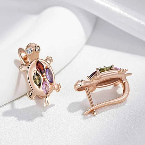 Rose Gold Multicolor Zircon Turtle Drop Earrings