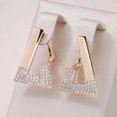 Rose Gold Geometric Triangle Zircon Drop Earrings