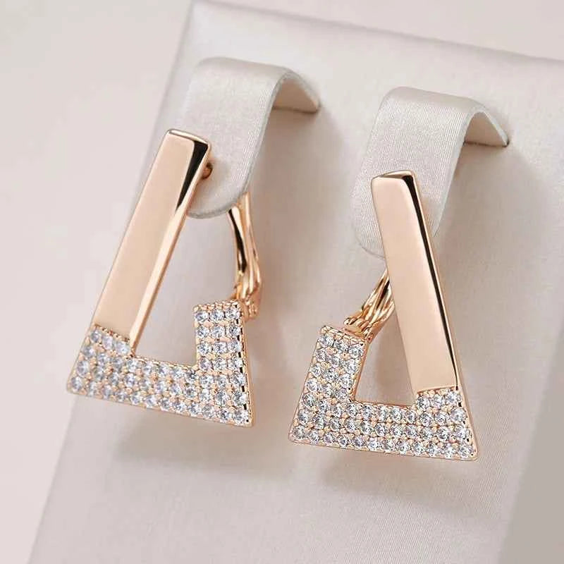 Rose Gold Geometric Triangle Zircon Drop Earrings