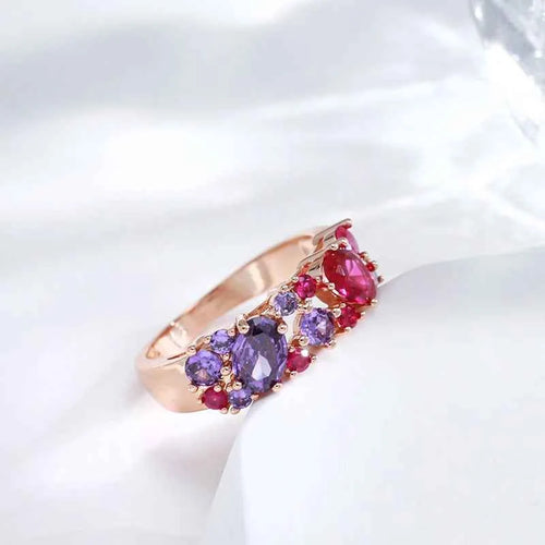Vintage Purple & Red Zircon Cluster Rose Gold Ring