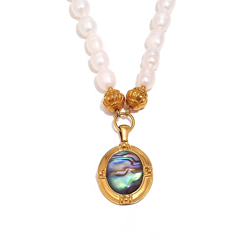 Abalone Pearl Beaded Pendant Necklace - SEIYI