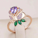 Purple Zircon Rose & Leaf Statement Ring