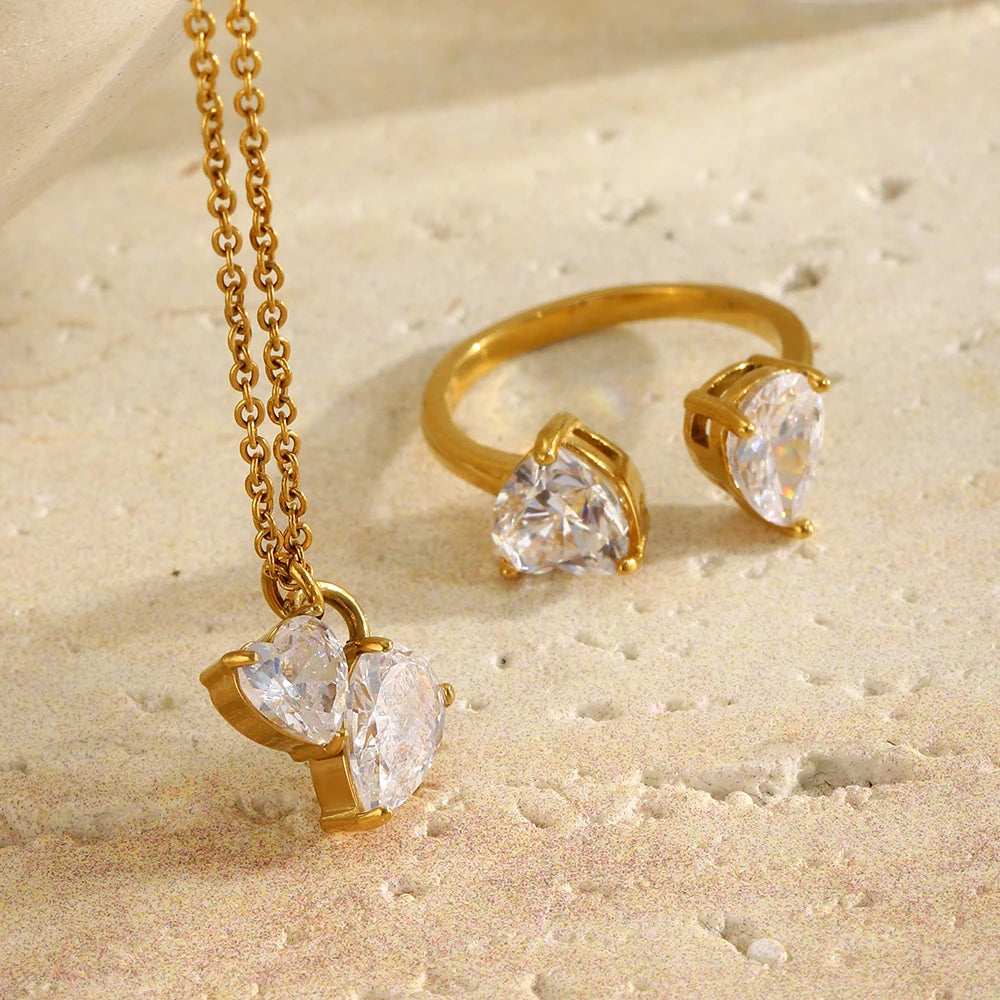 Dual Heart Crystal Jewelry Set - SEIYI