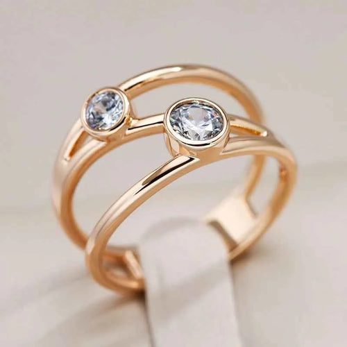 Double-Stone Geometric White Zircon Ring