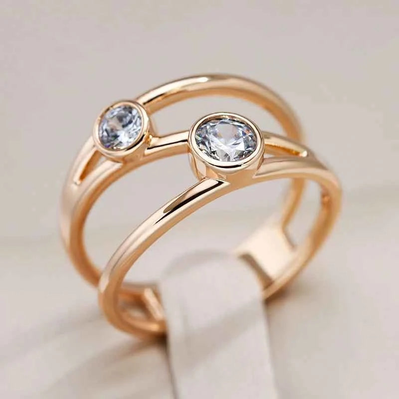 Double-Stone Geometric White Zircon Ring