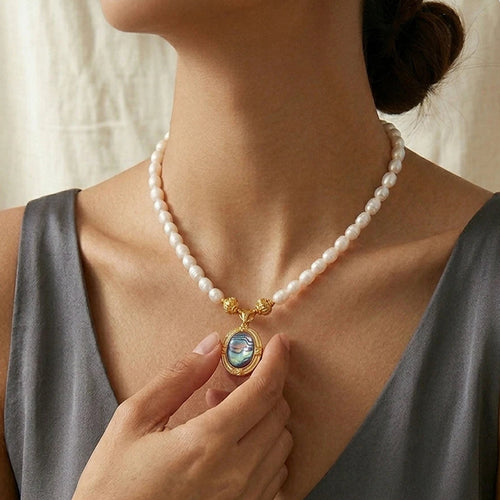 Abalone Pearl Beaded Pendant Necklace - SEIYI