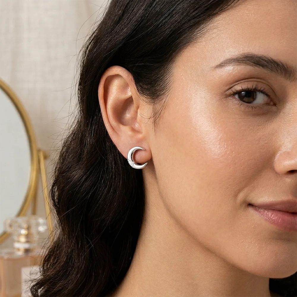 Asymmetrical Star Moon Stud Earrings - SEIYI