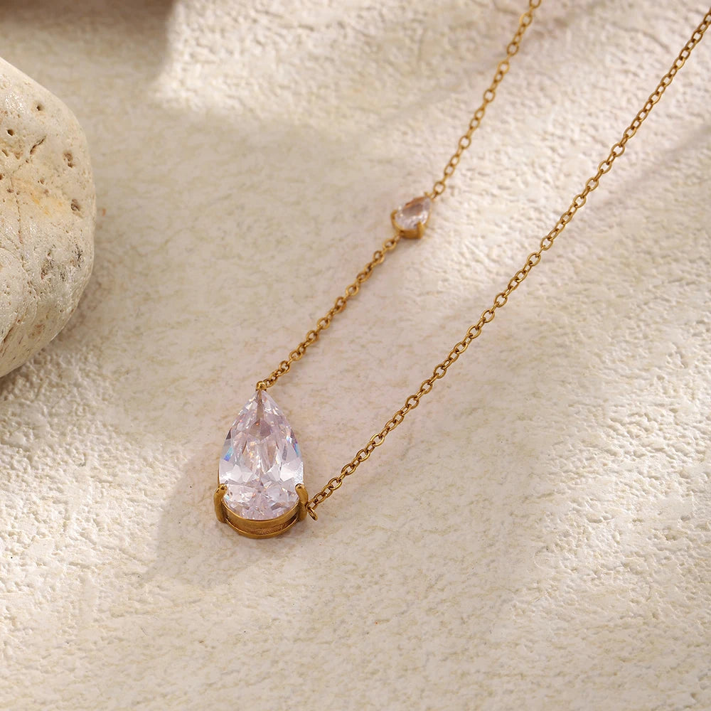 Dual Teardrop Crystal Necklace - SEIYI
