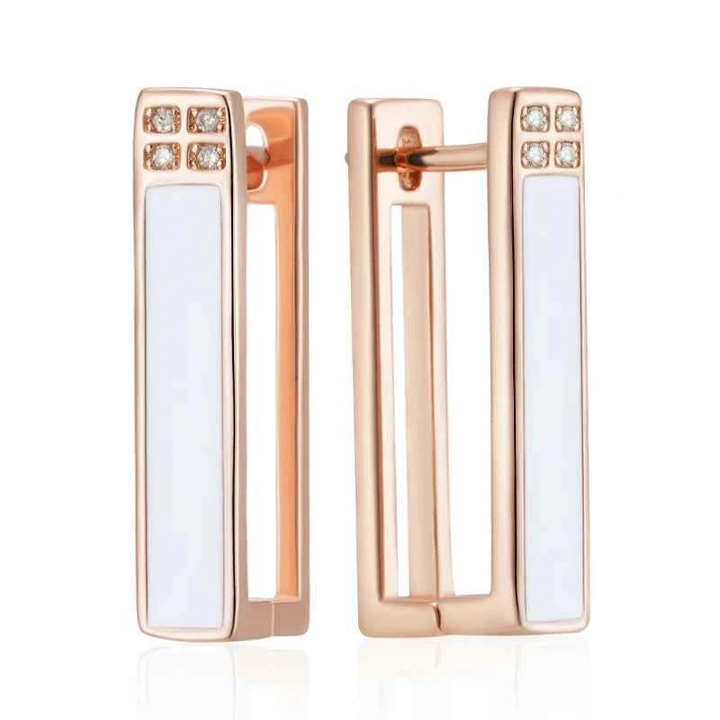 Rose Gold White Enamel Geometric Drop Earrings