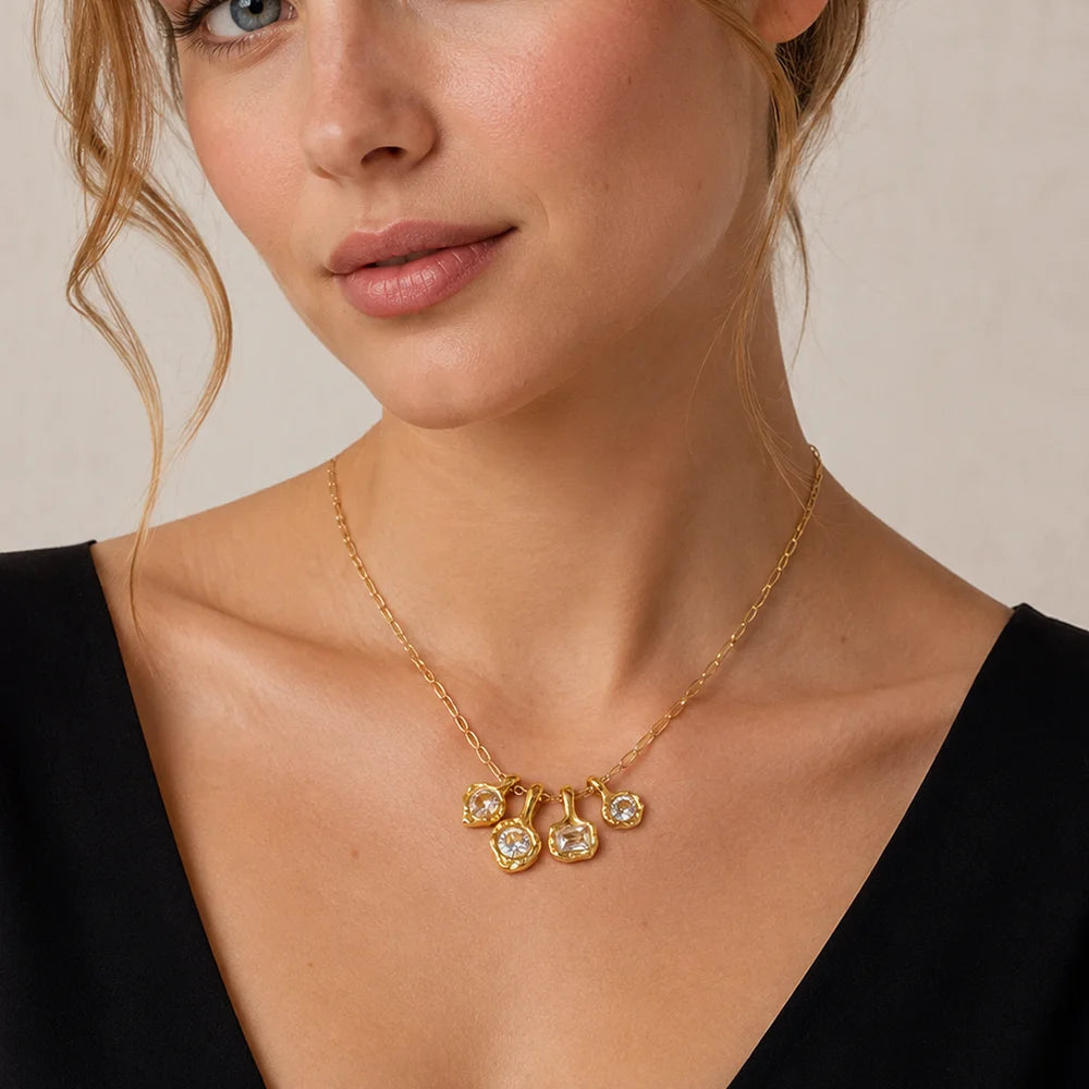 Hammered Multi Crystal Paperclip Necklace - SEIYI