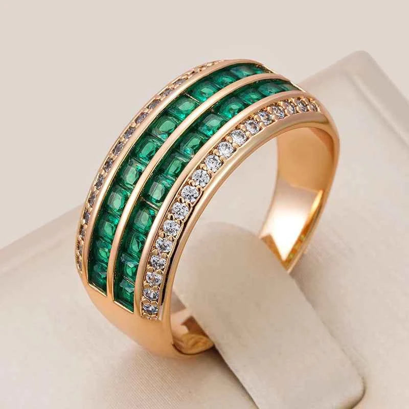 Rose Gold Green & Clear Zircon Channel-Set Band Ring