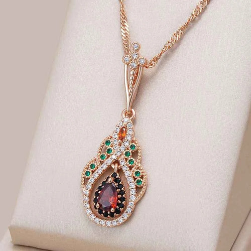Rose Gold Multi-Color Teardrop Zircon Pendant Necklace