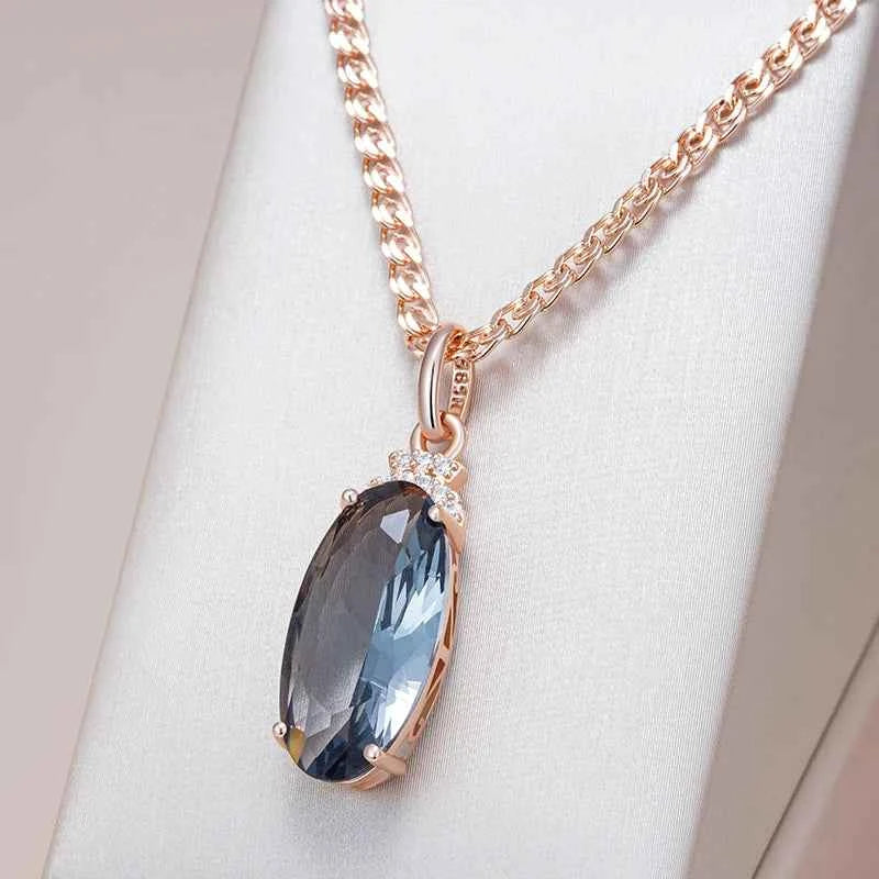Rose Gold Smoky Gray Oval Zircon Pendant Necklace