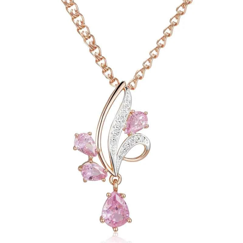 Shiny Pink Natural Zircon Flower Pendant Necklace