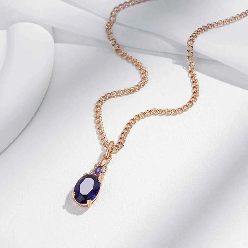Shiny Purple Oval Gemstone Pendant Necklace