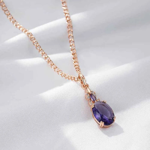 Shiny Purple Oval Gemstone Pendant Necklace