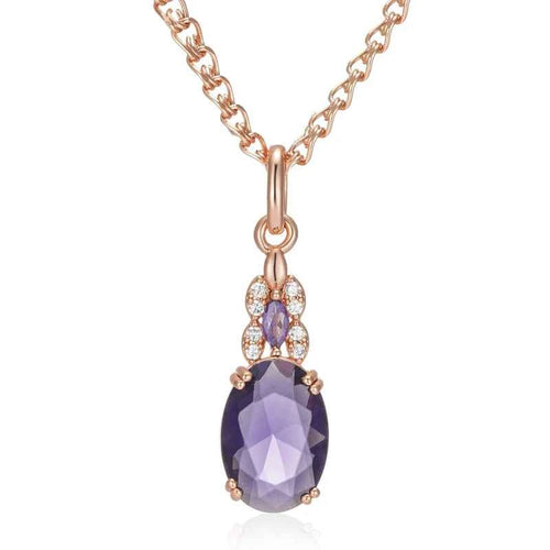 Shiny Purple Oval Gemstone Pendant Necklace