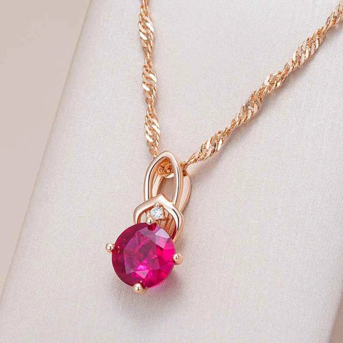 Shiny Red Oval Natural Zircon Pendant Necklace