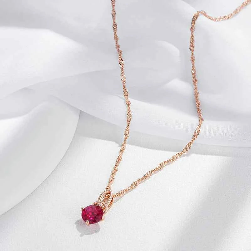 Shiny Red Oval Natural Zircon Pendant Necklace