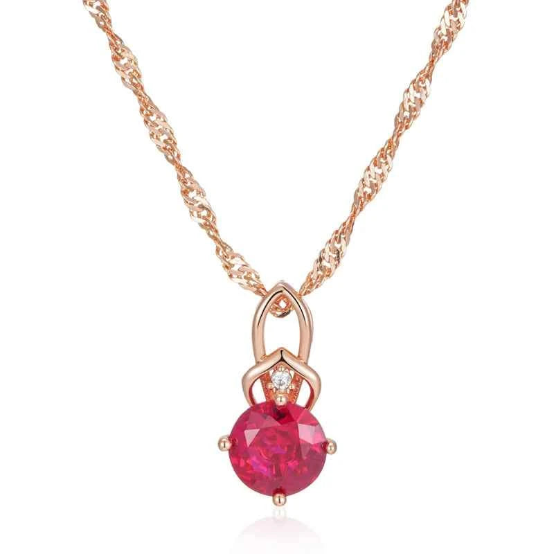 Shiny Red Oval Natural Zircon Pendant Necklace