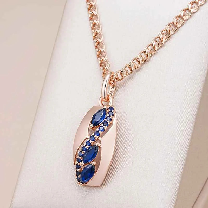 Shiny Rhombus Blue Gemstone Pendant Necklace