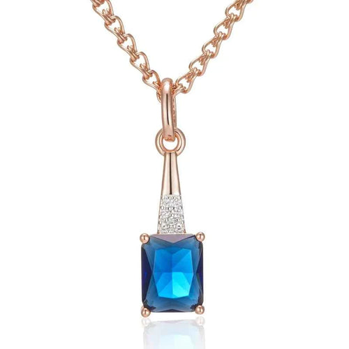 Shiny Square Blue Gemstone Pendant Rose Gold Color Necklace