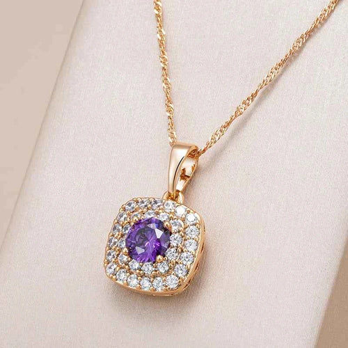 Shiny Square Purple Gemstone Pendant Necklace