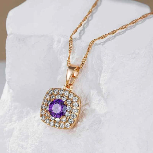 Shiny Square Purple Gemstone Pendant Necklace