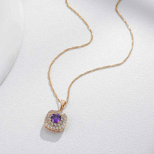 Shiny Square Purple Gemstone Pendant Necklace