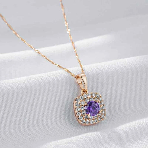 Shiny Square Purple Gemstone Pendant Necklace