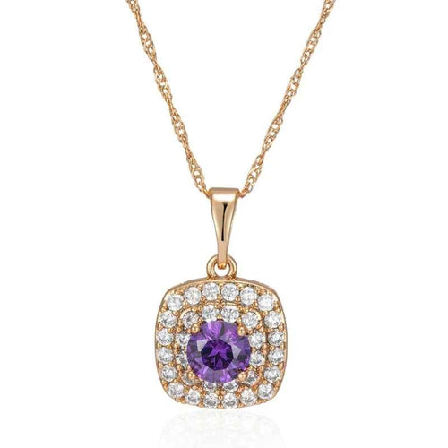 Shiny Square Purple Gemstone Pendant Necklace