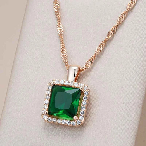 Square Green Gemstone Pendant Necklace
