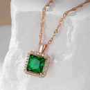 Square Green Gemstone Pendant Necklace