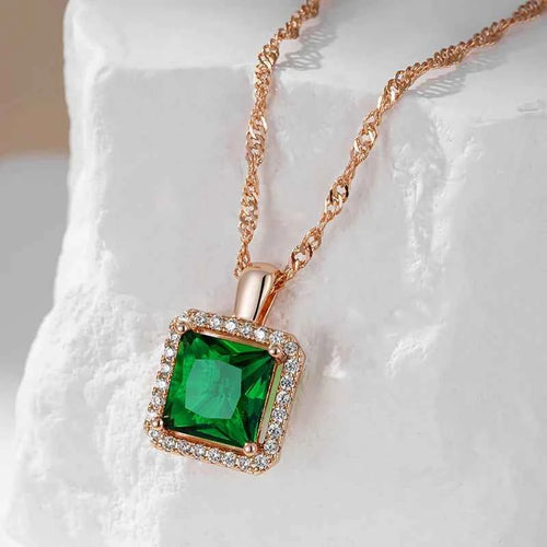 Square Green Gemstone Pendant Necklace