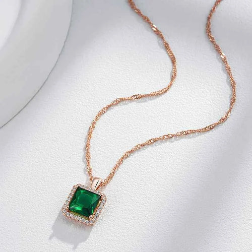 Square Green Gemstone Pendant Necklace