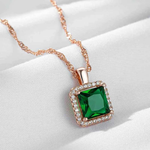 Square Green Gemstone Pendant Necklace
