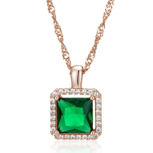 Square Green Gemstone Pendant Necklace