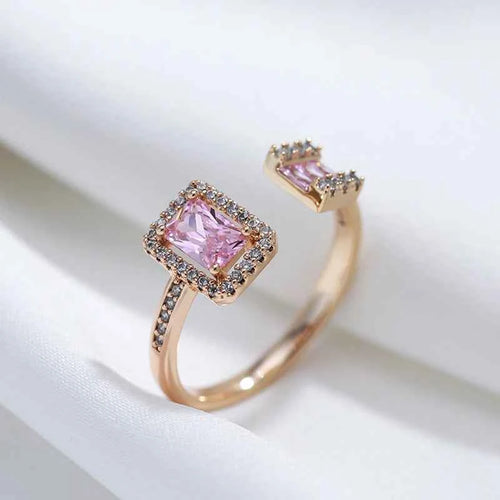 Square Pink Natural Zircon Open Ring