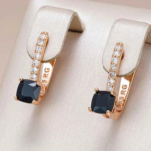 Square Rose Gold Black Gemstone Drop Earrings