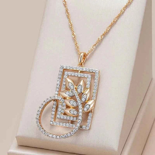 Square Wide Crystal Flower Pendant Necklace