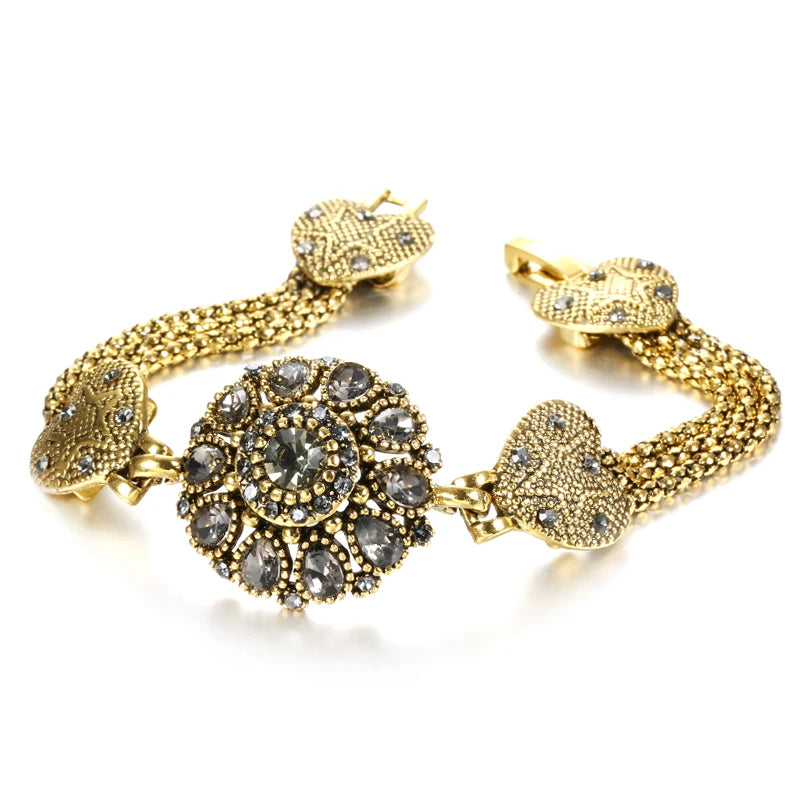 Tibetan Antique Gold Color Grey Crystal Bracelet