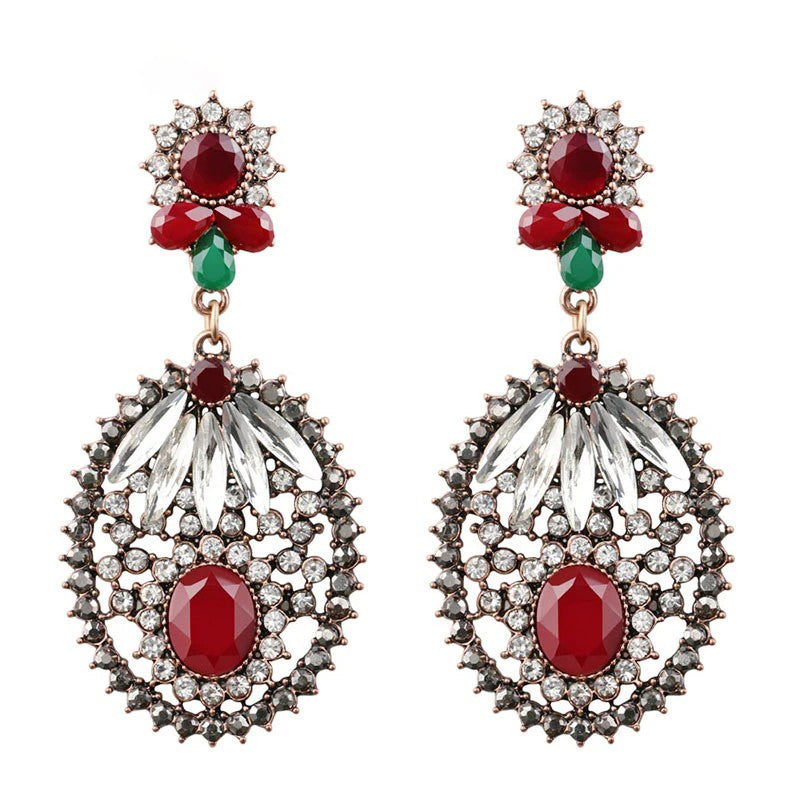 Turkish Style Ancient Gold Color Crystal Long Earrings
