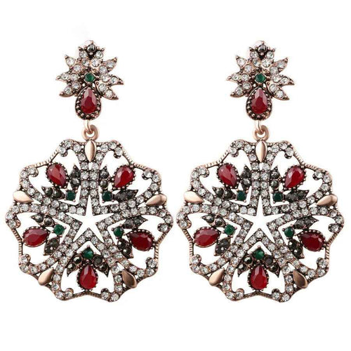 Turkish Style Ancient Gold Crystal Long Earrings