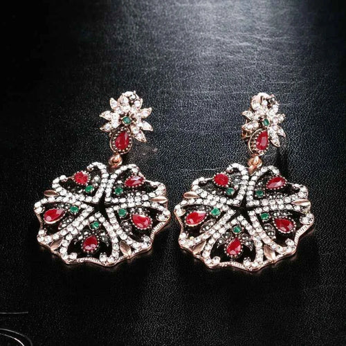 Turkish Style Ancient Gold Crystal Long Earrings