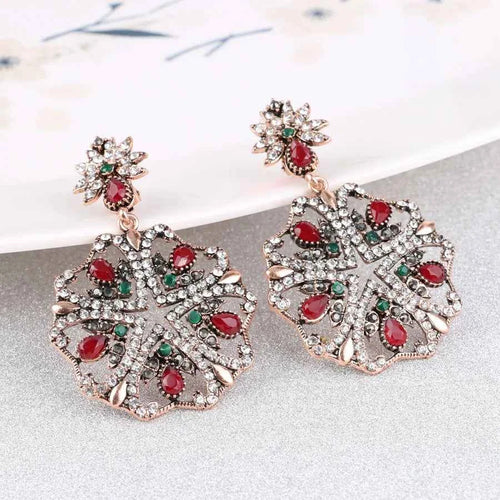 Turkish Style Ancient Gold Crystal Long Earrings