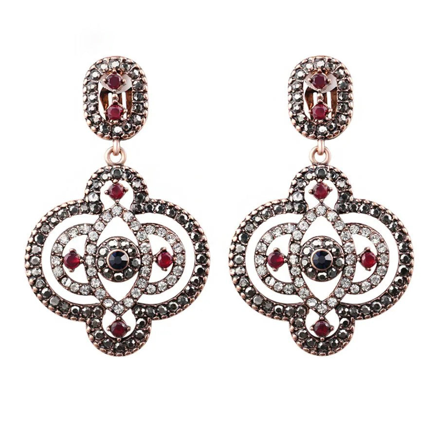 Turkish Style Antique Gold Color Mosaic Big Pendant Earrings