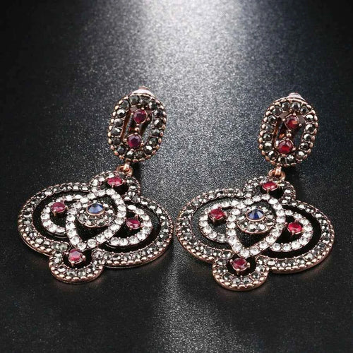 Turkish Style Antique Gold Color Mosaic Big Pendant Earrings