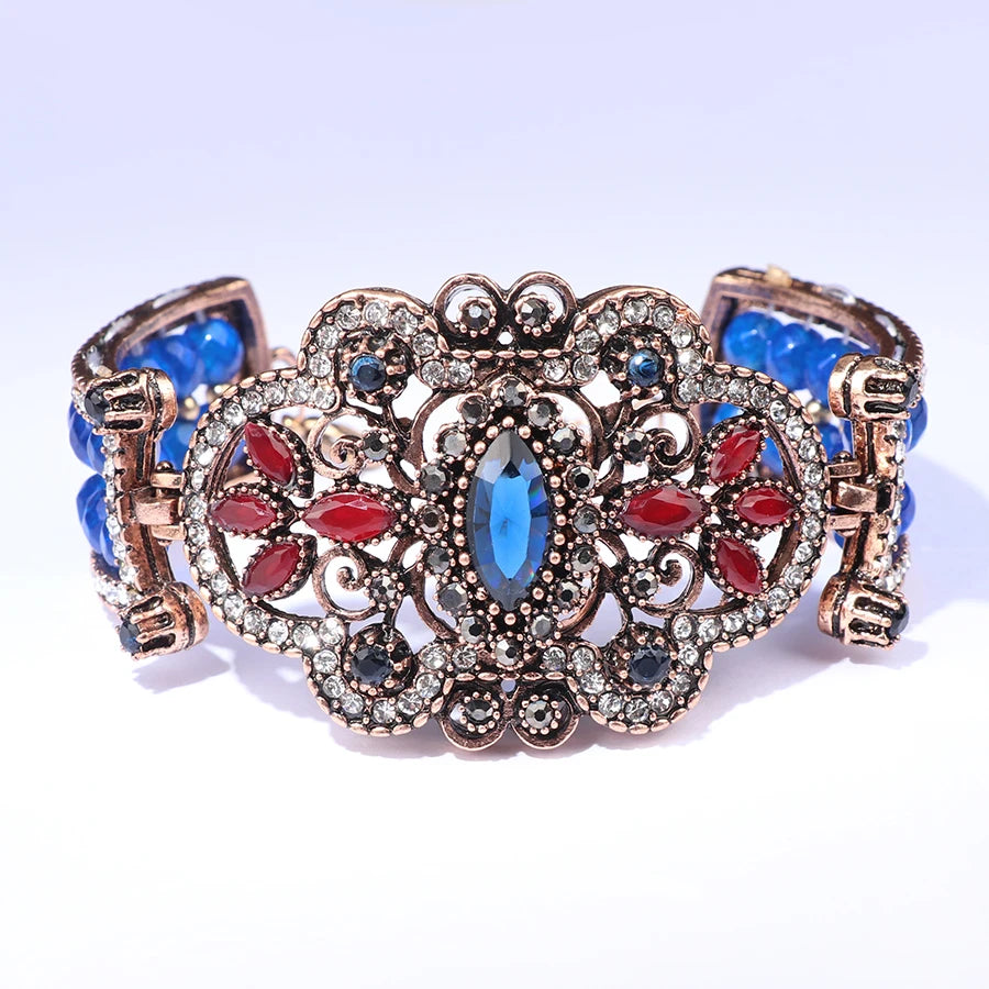 Vintage Antique Gold Natural Stone Crystal Beads Bracelet