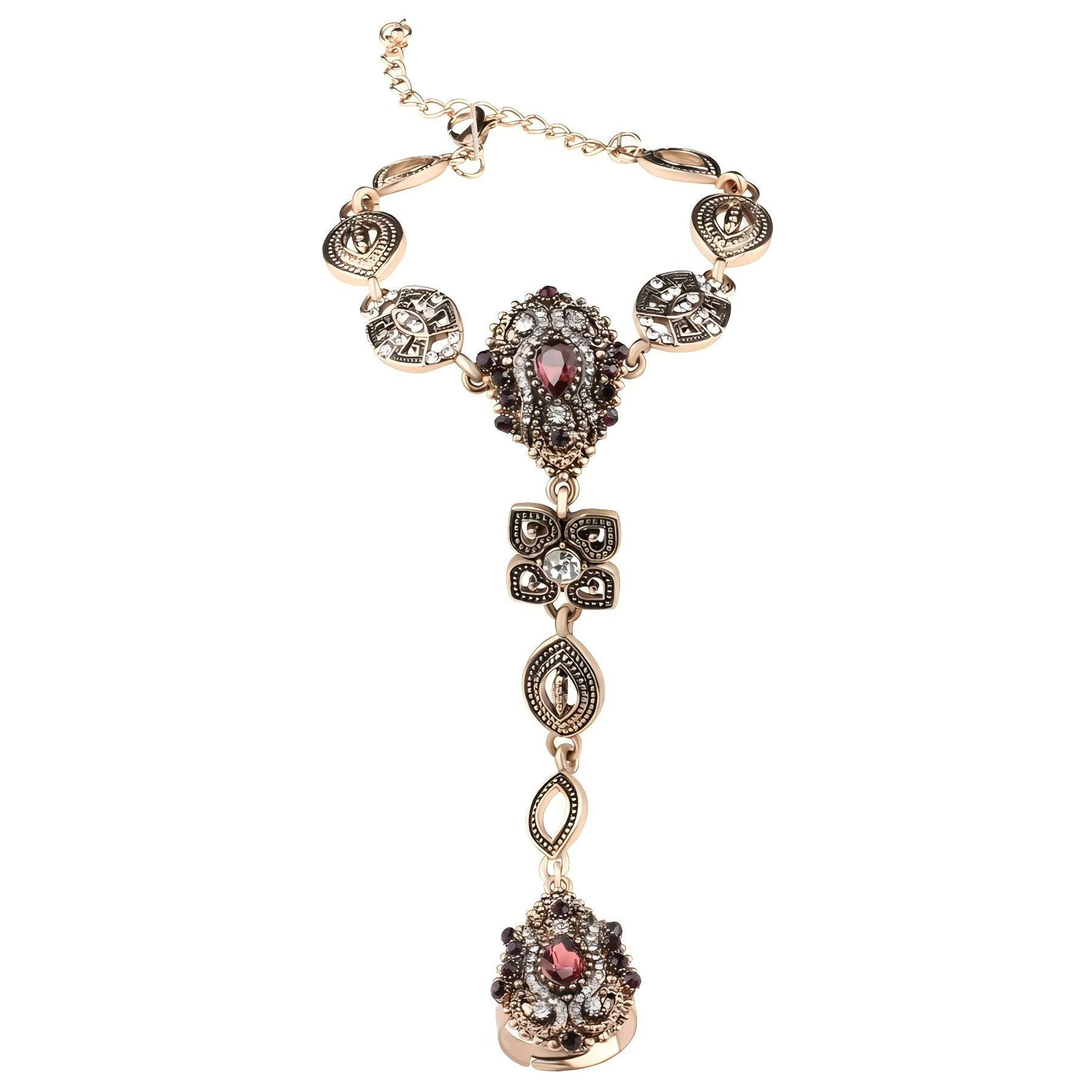Vintage Crystal Flower Unique Bracelet And Ring Jewelry Set