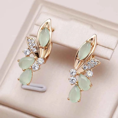 Vintage Green Flower Gemstone Long Earrings